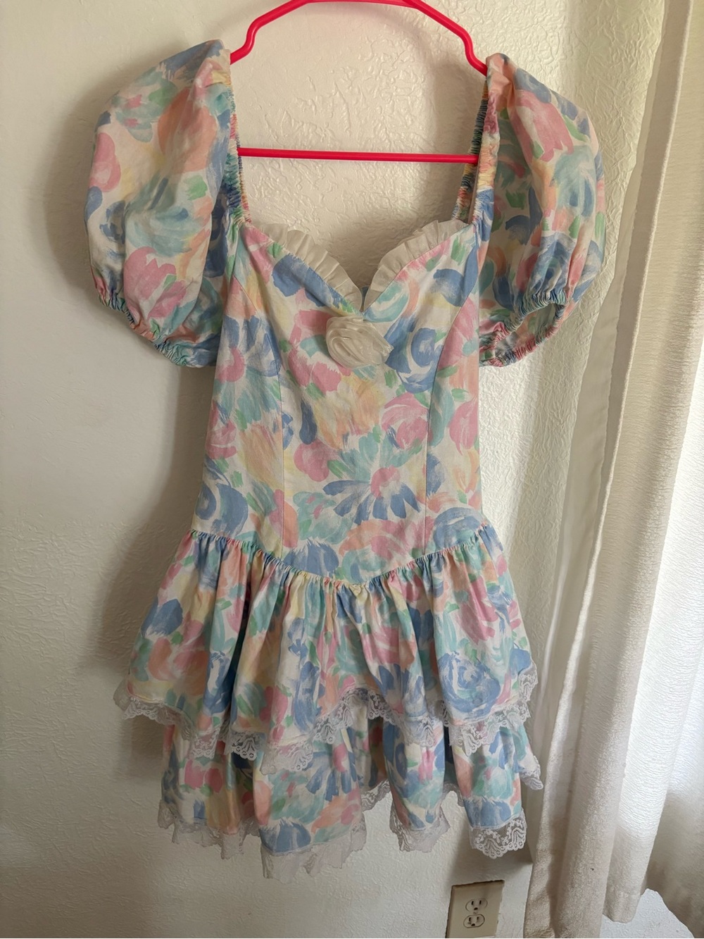 Vintage 90s Amy too girls Pastel Floral Puff-Sleeve Kids Dress